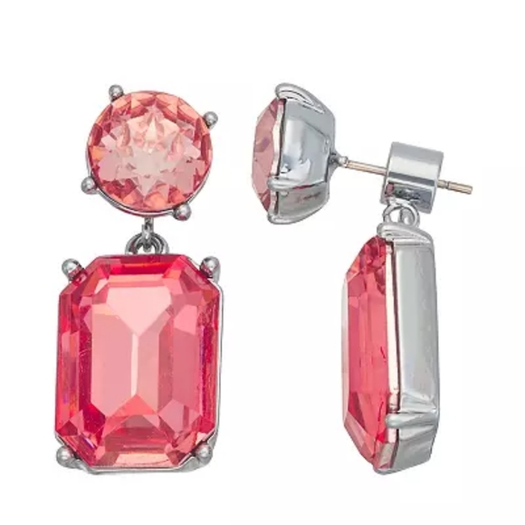 Simply Vera Vera Wang Silver Tone Coral Simulated Crystal Double Drop Earrings - Picture 1 of 2